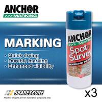 3 x Anchor Spot Survey Blue High-Visibility Marking Spray Paints 350G Durability