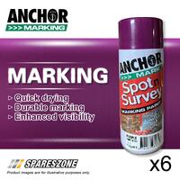 6 x Anchor Spot Survey Purple Fluorescent Marking Spray Paints 350G Durability