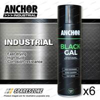 6 Packets of Anchor Industrial Black Gal Aerosol Paint 400 Gram Fast Drying