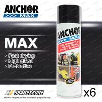 6 Packets of Anchor Max Matt Black Aerosol Paint 400 Gram Fast Drying