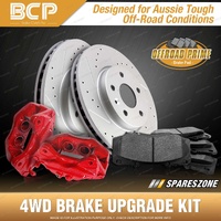 Front 4WD Brake Calipers + Rotors + Pads for Mitsubishi Pajero NS NT 3.8L 2 Door