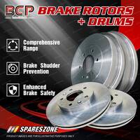 BCP Front Brake Rotors + Rear Drums for Mitsubishi Triton MQ MR 2 Piston Caliper