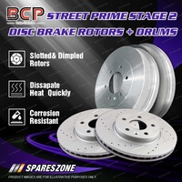 F+R Slotted Brake Rotors + Drums for Toyota Hilux GUN125 GUN126 GUN135 GUN136