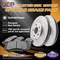 BCP Front Slotted Rotors + 4WD Disc Brake Pads for Nissan Patrol GU Y61 Series