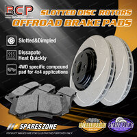 BCP Front Slotted Rotors + 4WD Brake Pads for Toyota Landcruiser VDJ200 Tundra