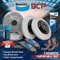 F + R Slotted Brake Rotors Drums Bendix Pads Shoes for Toyota Hiace TRH223R 2.7L