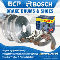 Rear Brake Drums + Bosch Brake Shoes for Toyota Dyna 100 YH81 1.8 254x56mm Drum