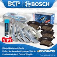 Front + Rear Disc Rotors Bosch Brake Pads for Ford LTD DL Fairmont EL With ABS