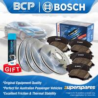 Front BCP Disc Rotors + Rear Bosch Brake Pads for Hyundai i30 PD H551C 1.6L