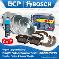 Front + Rear Brake Rotors Drums & Bosch Pads Shoes for Holden Colorado RC 3.6L