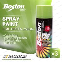 3 x Boston Lime Green Spray Paint Cans 250 Gram Quick Drying Rust Protection