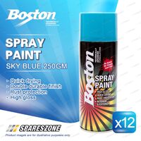 12 x Boston Sky Blue Spray Paint Cans 250 Gram High Gloss Rust Protection