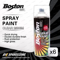 6 x Boston Clear Spray Paint Cans 250 Gram High Gloss Rust Protection