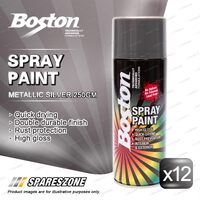 12 x Boston Metallic Silver Spray Paint Cans 250 Gram High Gloss Rust Protection