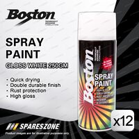 12 x Boston Gloss White Spray Paint Cans 250 Gram High Gloss Rust Protection