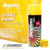 12 x Boston Yellow Spray Paint Cans 250 Gram High Gloss Rust Protection