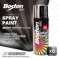 6 x Boston Bright Chrome Spray Paint Cans 250 Gram High Gloss Rust Protection