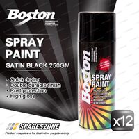 12 x Boston Satin Black Spray Paint Cans 250 Gram High Gloss Rust Protection