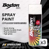 3 x Boston Appliance White Spray Paint Cans 250 Gram Rust Protection