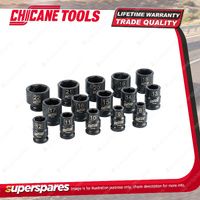 15 Pcs of Chicane 3/8" Drive 6Pt Metric Impact Socket Set - Cr-Mo Steel