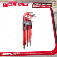 9 Pcs of Chicane Af Imperial Ball End Hex Key Wrench Set - S2 Chrome Plated