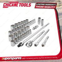 42 Pcs of Chicane 1/2" Drive Socket Set - Chrome Plated Chrome Vanadium Steel