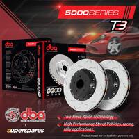2x DBA Rear 5000 T3 2-Piece Black Hat Disc Rotors for Nissan GT-R R35 3.8L 09-11