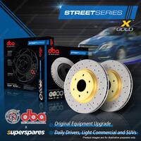 2x DBA Front Street Series X Gold Cross Drilled Brake Rotors for Infiniti Q30