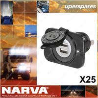 Narva Heavy Duty Dual Usb Socket Pack Of 25 Mounting opening 29mm