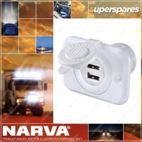 Narva Heavy Duty White Dual USB Socket for RV and Marine Blister Pack