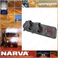 Narva Heavy-Duty Twin Accessory Sockets And 12/24V Dc LedV Meter Blister Pack