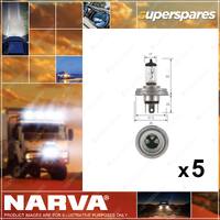 5 x Narva H4 Halogen Globes 12 Volt 60/55W P45T R2 Headlamp Light 48884BL