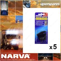 5 x Narva 12/24V On/On LED Illuminated Sealed Rocker Switches Blue Blister Pack