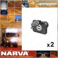 2 x Narva Heavy Duty LED Illuminated Dual USB Sockets Blister Pack 81102BL