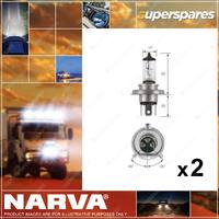 2 x Narva H4 Halogen Globe Lights Headlight 12 Volt 130/100W P43T 48951