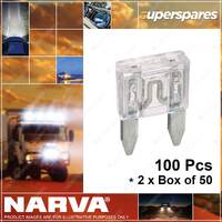 Narva 25 Amp White Mini Blade Fuse with Size 17mm x 11mm 52725 2 x Box of 50