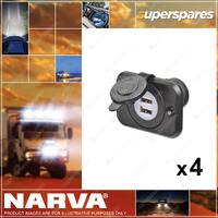 Narva Heavy-Duty L.E.D Illuminated Dual Usb Socket 81102BL 4 x Blister Pack of 1