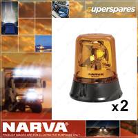 2 x Narva Optimax Rotating Beacon Amber Flange Base 12 24 Volt 85650A