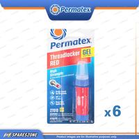 6 x Permatex High Strength Threadlocker Red Gel Carded 10G Vibration Resistance