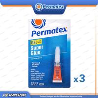 3 x Permatex Super Glue Gel Tubes Carded 2G Fast Acting Adhesive Long-Lasting