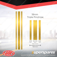 SAAS Triple Pinstripe Car Tape Decals Stickers Gold 18mm x 10 Metres