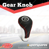 SAAS Black Leather Car Gear Stick Shift Knob - Red Stitched Aluminium Insert