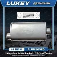Lukey 8"x4" Oval - 14" Offset/Centre Muffler 2 1/2 Glass Packed - Ultraflo Acms