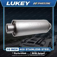 Lukey 4" Round 16" C/C 3" 409 Unpolished SS Muffler Glass Packed - Straight Thru