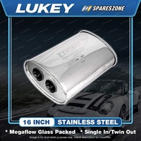 Lukey 8" X 4" Oval 16" Stainless Steel Muffler Dual ID 44.5MM Single In/Twin Out