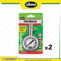 2 x Slime Tire Pressure Gauges - Dial Large C/W Bleeder Valve 5-60 Psi