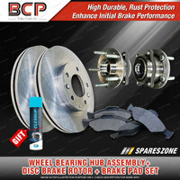 Front Wheel Bearing Hub Assembly + Brake Rotor Pad Kit for Hyundai Santa FE CM