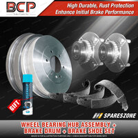 Rear Wheel Bearing Hub Assembly + Brake Drum Shoe Kit for Hyundai Accent X3 ABS