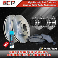 Rear Wheel Bearing Hub Assembly + Brake Rotor Pad Kit for Hyundai Accent MC ABS