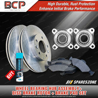 Front Wheel Bearing Hub Assembly + Brake Rotor Pad Kit for Toyota Hilux RZN149